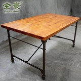 实木大班台会议桌办公桌现代简约铁艺美式餐厅餐桌复古吧台长桌子