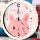 2584433 创意韩式卡通儿童卧室树脂夜光静音圆形壁挂钟表包邮兔子