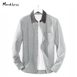 Markless羊毛衬衫男长袖春季新款男士时尚休闲加厚修身衬衣