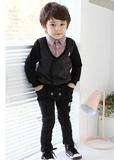 韩版童装冬装男童加绒加厚卫衣套装 假领保暖卫衣 宝宝卫衣两件套