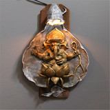 泰国实木壁灯酒店会所装饰灯个性创意复古象鼻财神荷花灯具过道灯