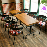 复古美式铁艺实木餐桌椅组合 简约工业风办公桌长方会议桌酒吧桌