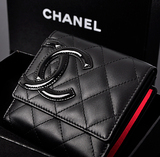 香港代购 Chanel钱包康朋短款皮夹黑色小羊皮经典双C女士搭扣钱夹