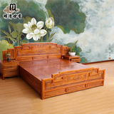 新古典现代中式仿古家具1.8米雕花实木床双人床榆木床结婚床特价