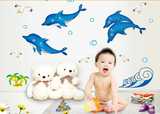 蓝色小海豚夜光贴海洋系列夜光贴可爱动物墙贴儿童房荧光贴包邮