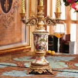 欧式高档宫廷复古三头烛台 创意时尚裂纹陶瓷烛台 结婚庆典摆设