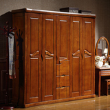 现代中式卧室家具实木衣柜四门五门整体木质橡木衣柜开门大衣橱