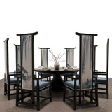 新中式家具 现代高背休闲椅 实木布艺高山流水时尚扶手高背沙发椅