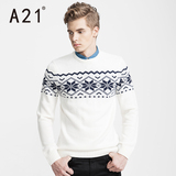 A21 男款几何套头毛衣 流行男装圆领冬款男士针织衫 长袖线衣毛衫