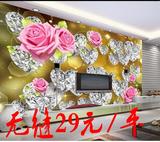 欧式3D立体淡雅浮雕玫瑰花纹婚房卧室沙发电视背景墙纸无缝壁画