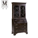 慕妃高端定制美式新古典欧式后现代实木手绘家具连体书桌书柜MK56