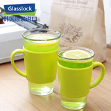 Glasslock创意钢化玻璃水杯果汁杯 加厚冷饮杯耐热透明杯子带盖子