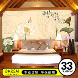 中式手绘大型壁画电视背景墙卧室床头背景墙中式荷花壁纸墙纸墙布