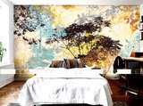 电视背景墙纸壁纸无缝大型壁画复古油画沙发卧室欧式简约抽象树林