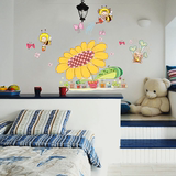 客厅儿童房墙面装饰贴画卡通蜜蜂向日葵墙贴纸幼儿园教室布置卧室