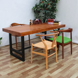 简约铁艺榆木餐桌椅组合复古实木洽谈桌会议办公桌创意书桌工作台