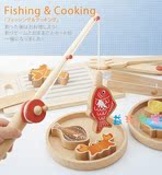 儿童磁性钓鱼玩具 切切看 烧烤三合一木制玩具可旋转鱼竿宝宝钓鱼