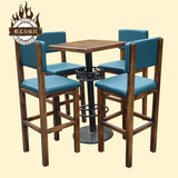 批发现货实木酒吧桌椅组合欧式铁艺碳化酒吧凳吧台椅高脚凳套件