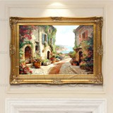 欧式有框画酒店挂画客厅玄关壁炉装饰画纯手绘油画地中海风景FB19