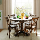 美式乡村风格餐桌椅组合法式复古圆餐桌欧式实木圆桌仿古做旧家具