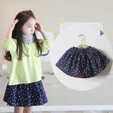 15韩国童装女童春秋季收口几何图形印花短裙儿童双层安全裤半身裙