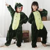 儿童动物连体睡衣绿恐龙宝宝装法兰绒长袖卡通可爱家居服厚如厕版