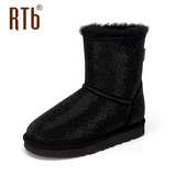 RTB2015冬款手工水钻烫钻羊皮毛一体 防滑内增高雪地靴套筒女靴