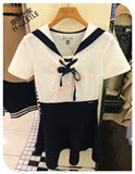 依恋ELAND正品代购2015夏季新品系带拼接连衣裙海军服EEOM52301M