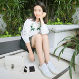 香港代购2016韩国夏季长袖刺绣花朵中长款宽松蝙蝠袖白衬衫女上衣