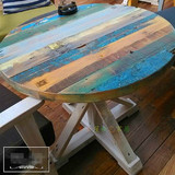 米字腿实木七彩桌面咖啡桌 地中海餐桌单人双人桌 复古做旧家具