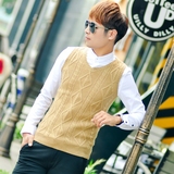 秋季男士纯色V领针织衫时尚韩版修身马甲毛线衣男式流行男装毛衣