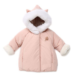 2015冬季新款韩国高端贵族品牌原单女童粉色连帽加绒棉衣外套