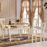 欧式多功能田园餐桌 象牙白伸缩橡木餐台 餐厅圆形实木饭桌家具