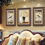 客厅装饰画油画有框沙发背景墙美式壁画欧式挂画玄关墙画三联画
