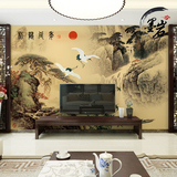 中式卧室沙发客厅餐厅电视背景墙纸壁纸 山水迎客松风景大型壁画