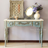 Nina古董家具 出口法国古典复古雕花玻璃桌面梳妆台 展示桌 书桌