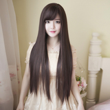 假发女长直发韩国女士斜刘海发套学生可爱自然黑长发蓬松逼真头发