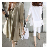 2015夏款亚麻衬衣女 韩版白色大码长袖棉麻衬衫 中长款薄开衫外套