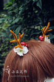 日韩森女系玫瑰花朵鹿角发夹写真道具麋鹿对夹边夹圣诞节头饰发饰