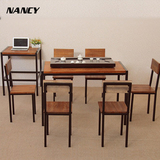 简约现代方桌铁艺实木餐桌椅组合支架结构松木长方形电脑茶几桌椅