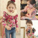 2015春装新品韩国童装 女童韩版印花长袖t恤儿童飞翼袖打底衣上衣