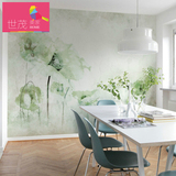 茂行北欧风格装修壁纸浅绿色客厅背景墙纸大型定制壁画印象手绘花