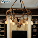 美式乡村北欧复古怀旧麻绳吊灯 餐厅咖啡厅酒吧书房创意服装店灯