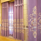 【墨美居】华丽美式风格 紫色涤棉欧式绣花客厅卧室窗帘
