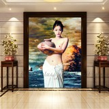 酒店艺术玻璃人体油画背景墙Mn16001抱陶女 3D打印美女玄关欧式