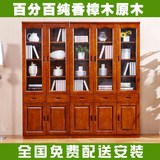 全实木书柜三门两门简约中式书柜五门转角组合带玻璃书橱书架樟木