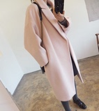 韩国代购 2015新款毛呢外套中长款 茧型宽松大码羊毛呢子大衣 女