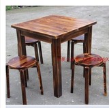 特价户外实木桌椅组合碳化防腐木餐厅快餐饭桌简约庭院面馆小圆凳