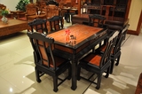 红木长方桌缅甸花梨木面雕餐桌大果紫檀仿古桌椅组合一桌六椅精品