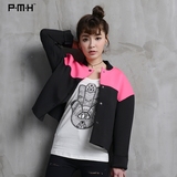 PMH2016春季新款韩版女式棒球服女时尚宽松拼接色夹克短款外套潮